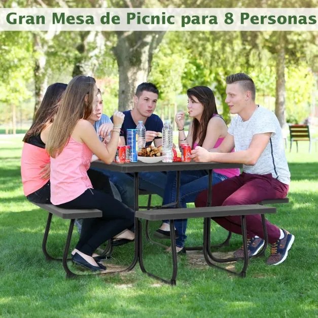 Conjunto de moveis jardim Mesa redonda e 4 bancos para 8 pessoas Carga 225 kg para jardim terraço campismo Preto