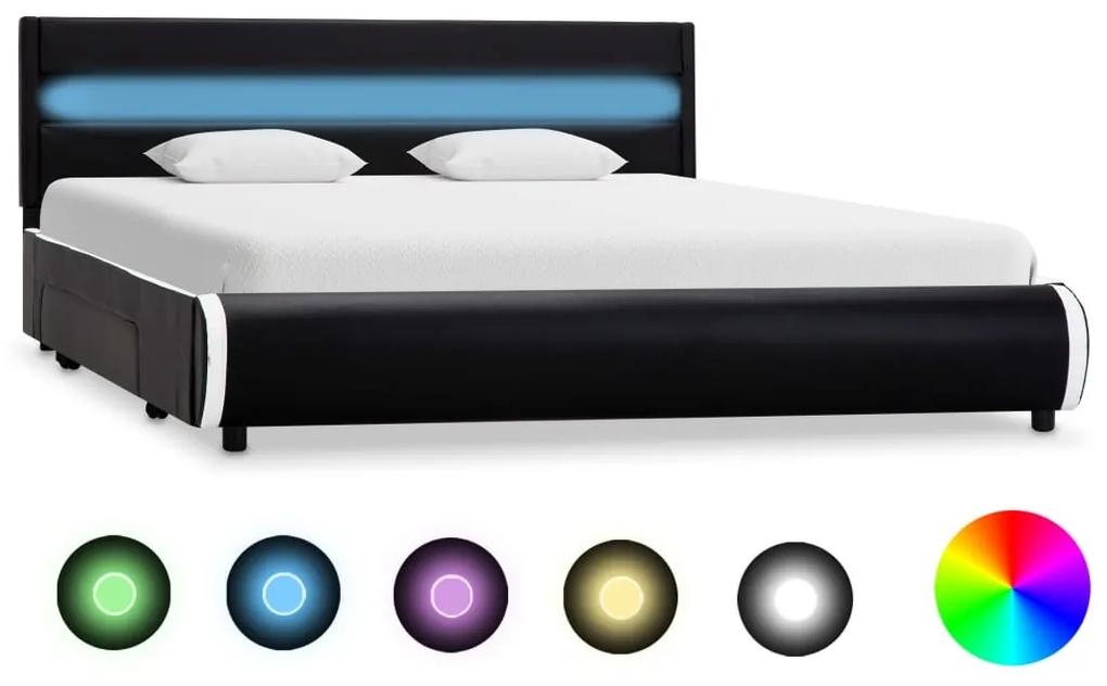 Estrutura de cama c/ LEDs 120x200 cm couro artificial preto