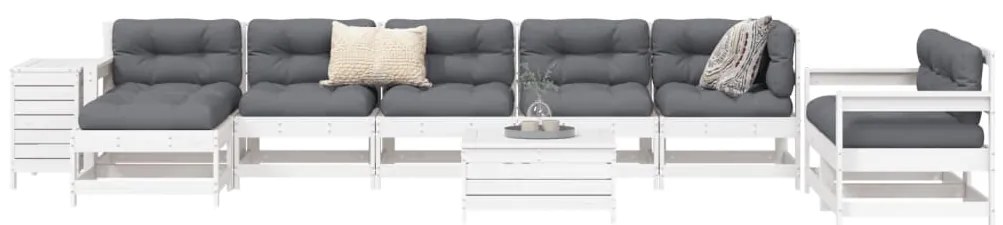 10 pcs conjunto sofás de jardim madeira de pinho maciço branco