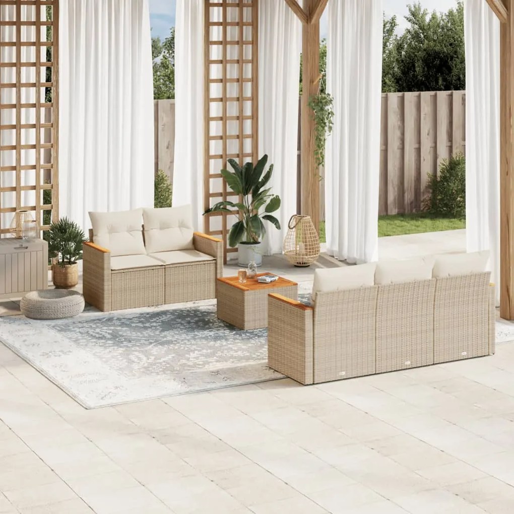 6 pcs conjunto de sofás p/ jardim com almofadões vime PE bege