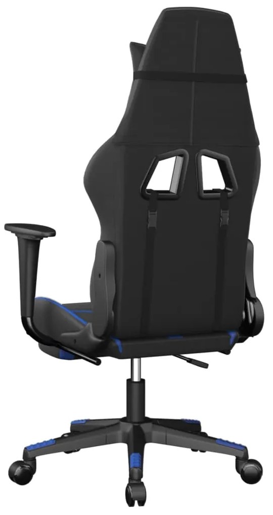 Cadeira gaming massagens c/ apoio pés couro artif. preto/azul