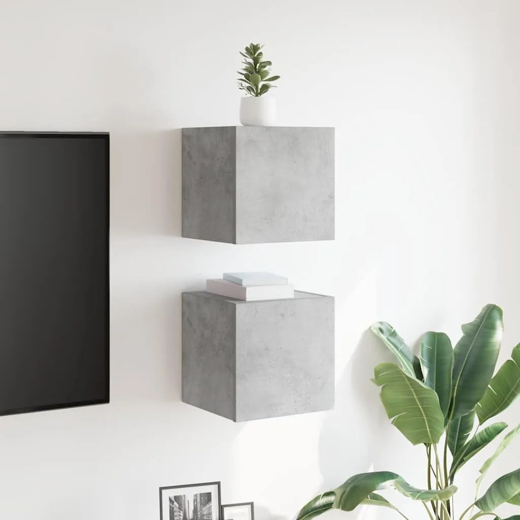 Móvel de TV de parede 2 pcs 30,5x30x30 cm cinzento cimento