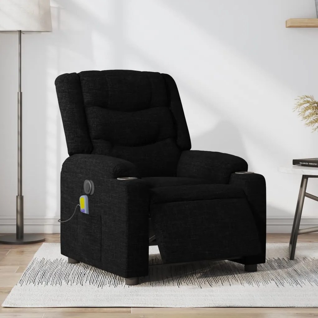 vidaXL Poltrona reclinável de massagens elétrica tecido preto