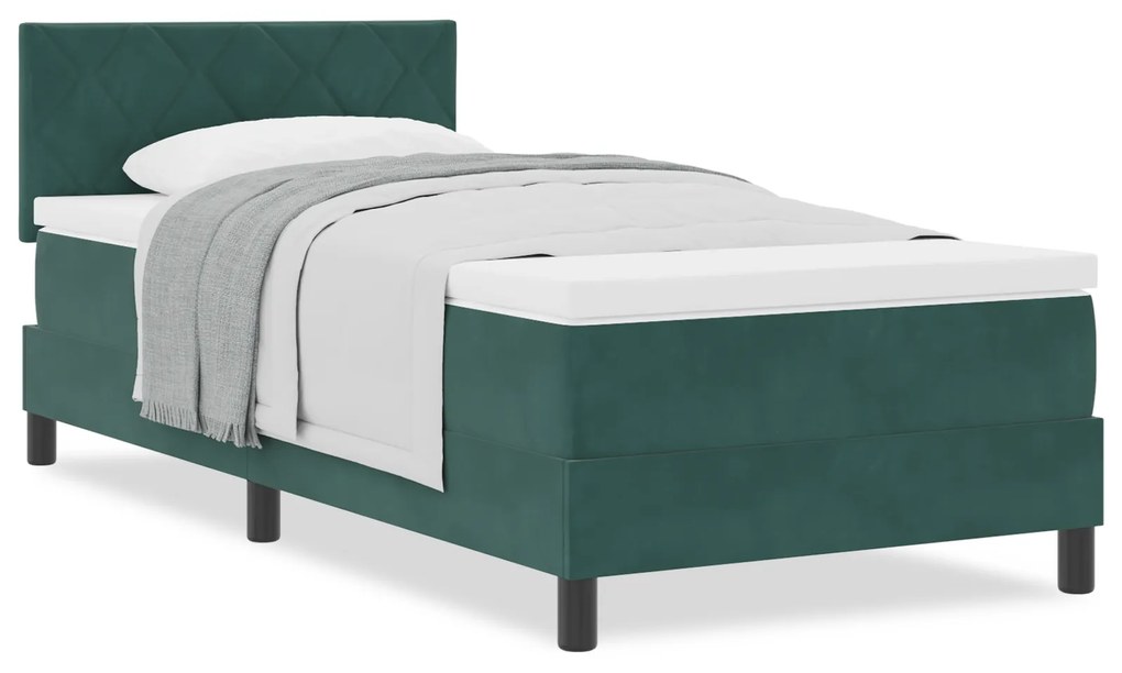 Cama Box Spring com Colchão Verde Escuro 100x200 cm Veludo