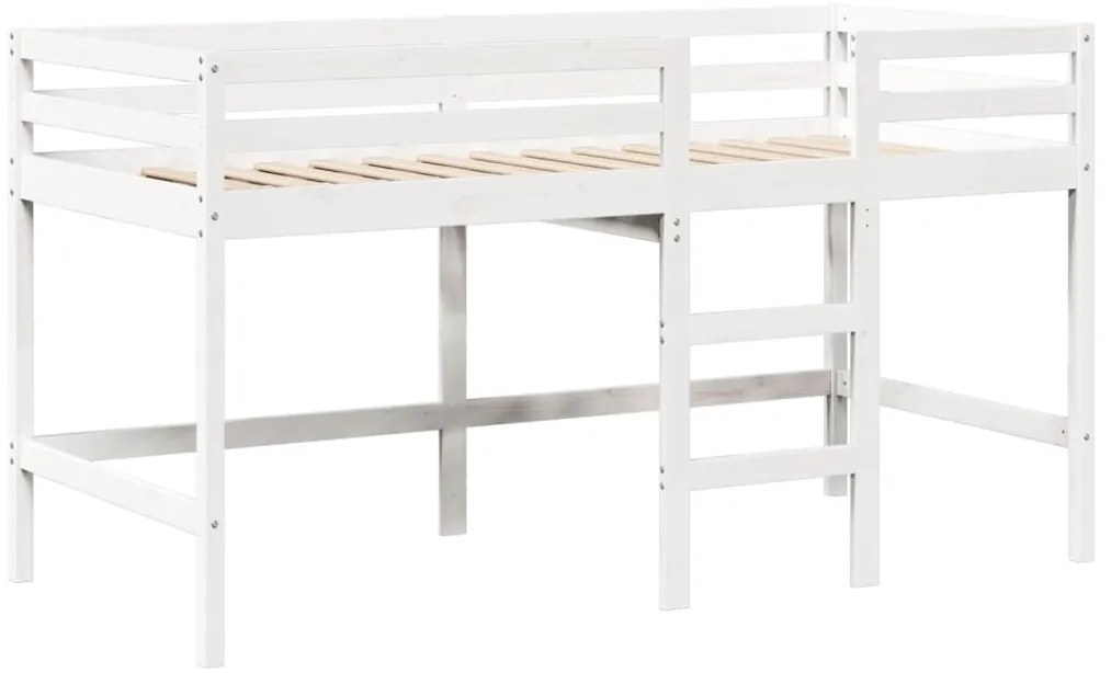 Cama alta c/ escada e telhado 90x200 cm pinho maciço branco