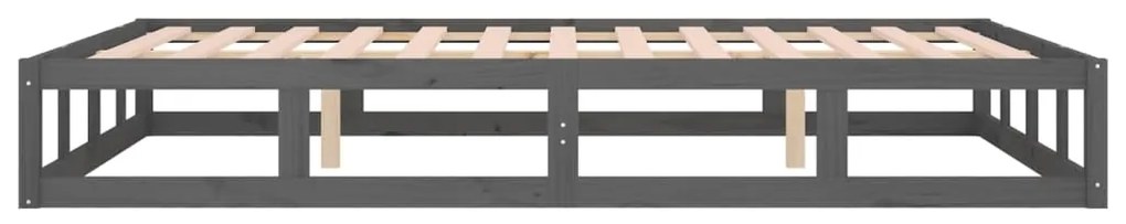 Estrutura de cama casal 135x190 cm madeira maciça cinzento