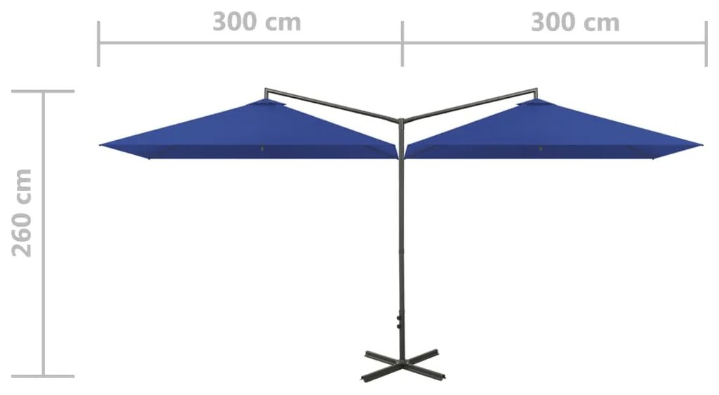 Guarda-sol duplo com mastro de aço 600x300 cm azul-ciano