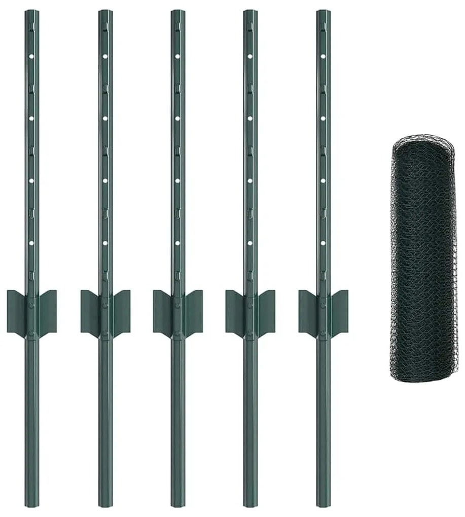 Postes de Cerca vidaXL 5 pcs U-Channel Verde 40 cm Aço