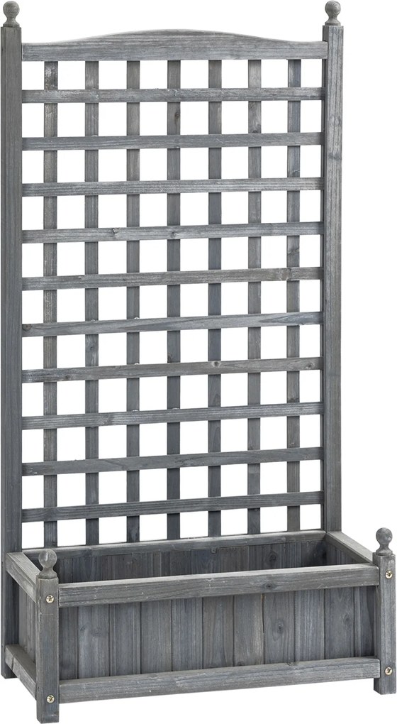 Outsunny Canteiro elevado Caixa de plantas com treliça Vaso de flores Caixa treliçada Arco para rosas com suporte para plantas trepadeiras Jardim Madeira Cinza 64 x 28 x 120 cm | Aosom Portugal