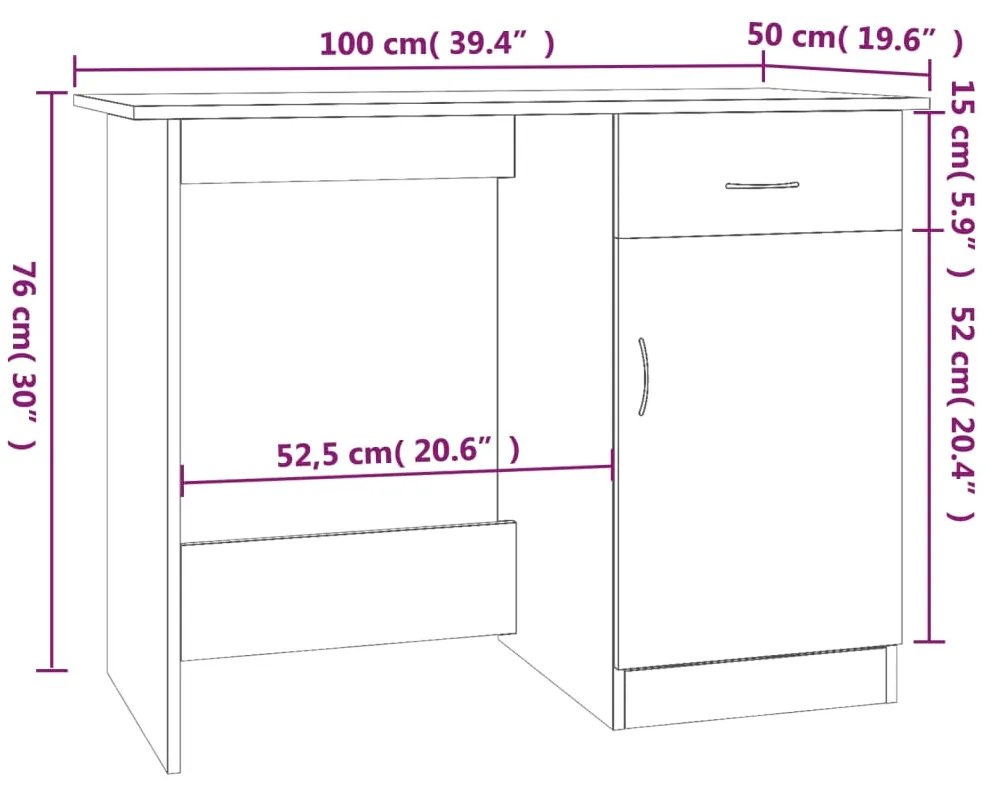 Secretária 100x50x76 cm derivados de madeira cinzento sonoma