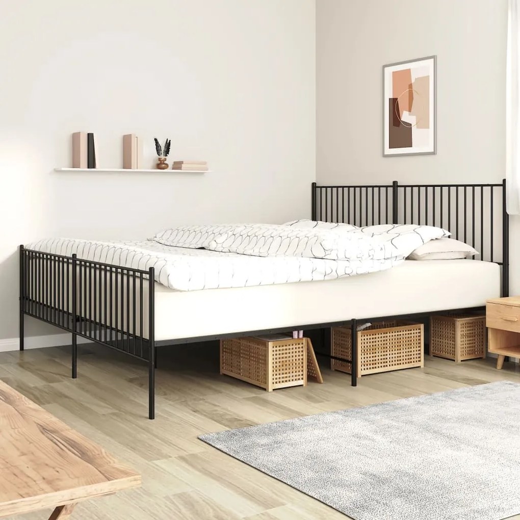 vidaXL Estrutura de cama com cabeceira e pés 193x203 cm metal preto