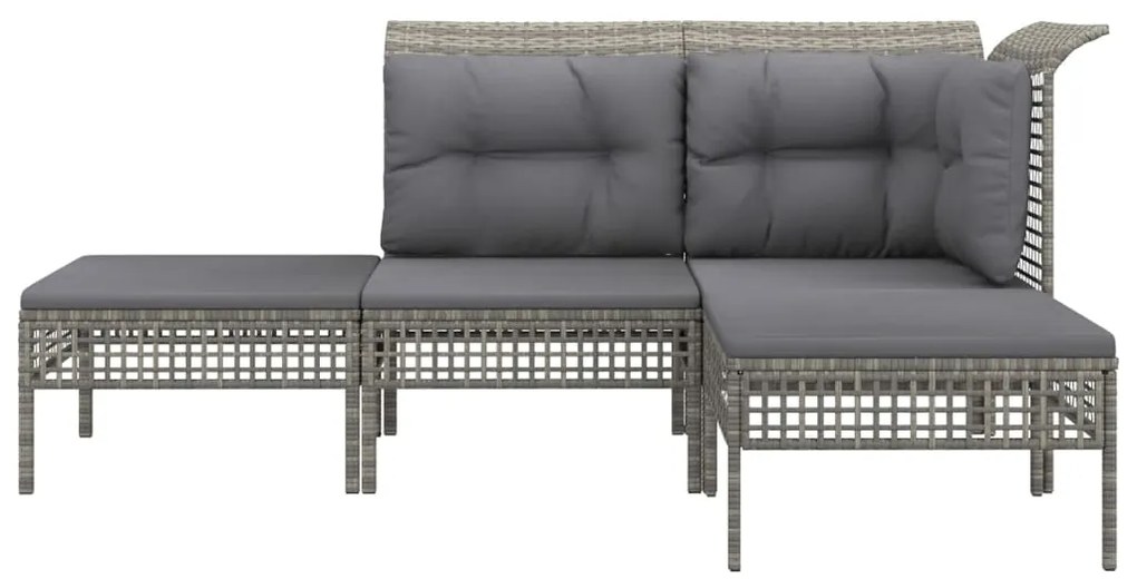 4 pcs conjunto lounge de jardim c/ almofadões vime PE cinzento