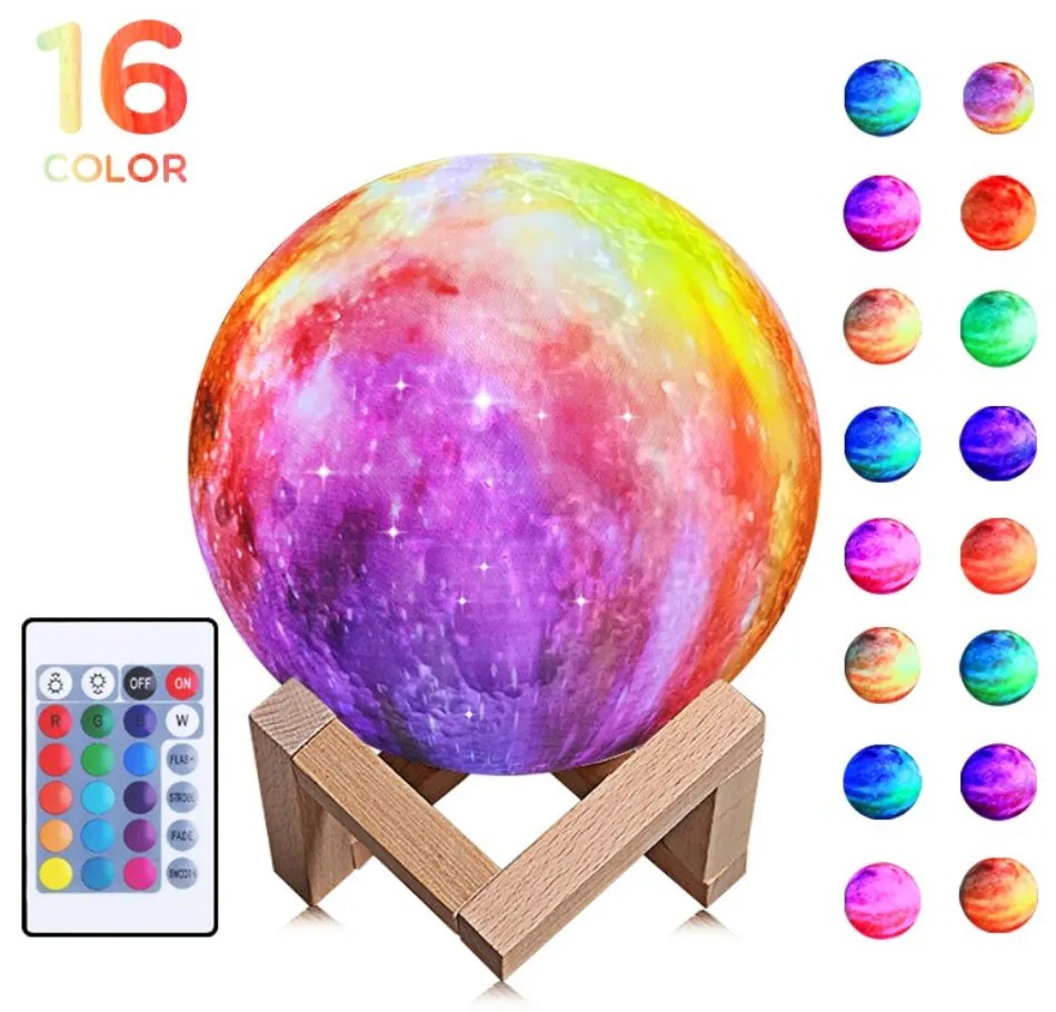 Lâmpada LED Bluetooth Altavoz 3D Lua 16 Cores