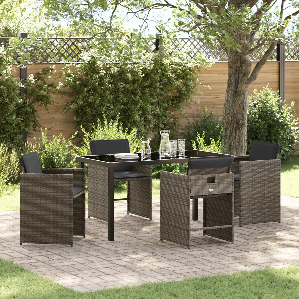 vidaXL Conjunto de Jantar de Jardim com Almofadas Cinza Rattan PE