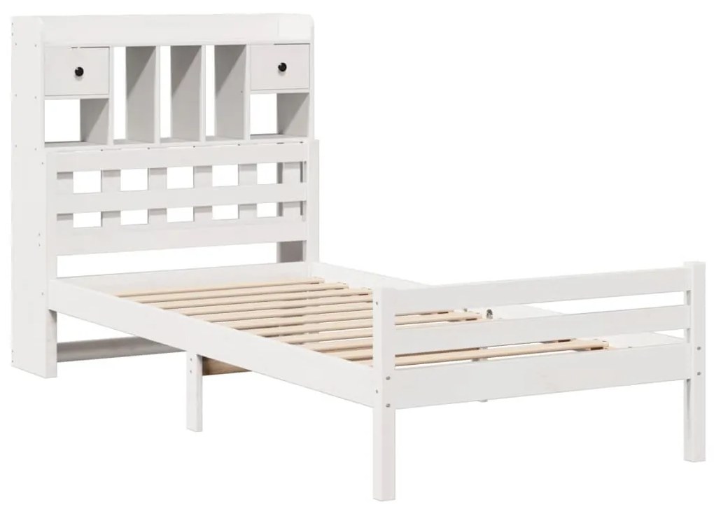 Cama com estante sem colchão 90x200 cm pinho maciço branco