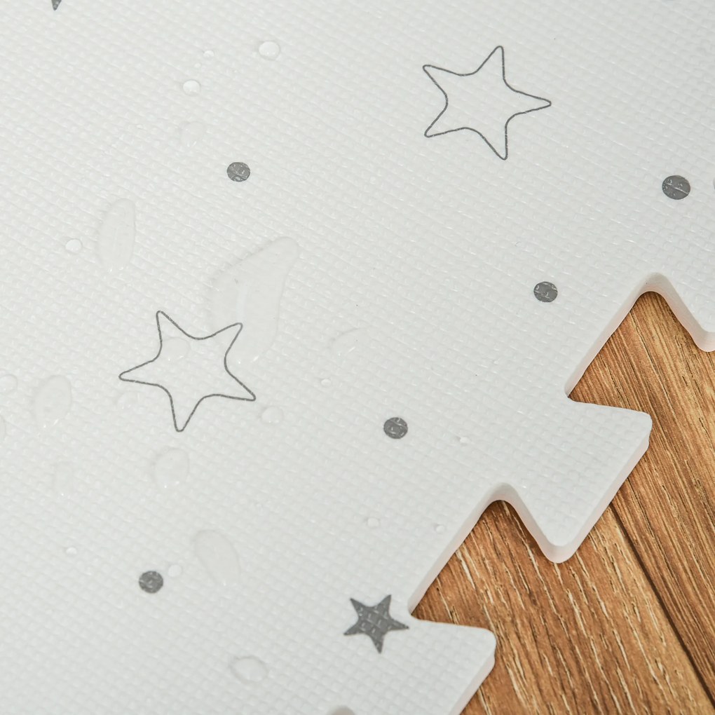 HOMCOM Tapete Puzzle para Bebés 36 Peças 31,5x31,5cm Quebra Cabeça Infantil Modelo Estrelas de Espuma EVA Área de Cobertura 3,24m² Branco