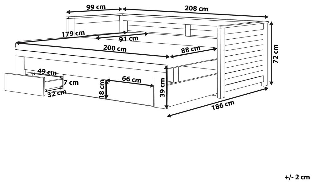 Cama dupla com arrumação em madeira branca 90/180 x 200 cm CAHORS Beliani