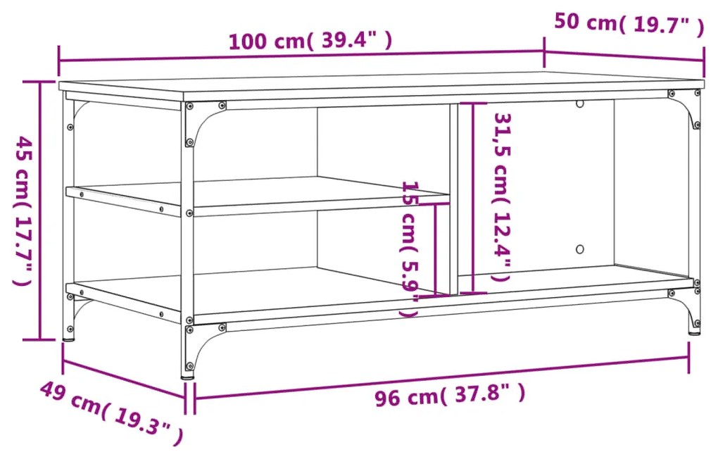 Mesa de centro 100x50x45 cm derivados madeira cinzento sonoma