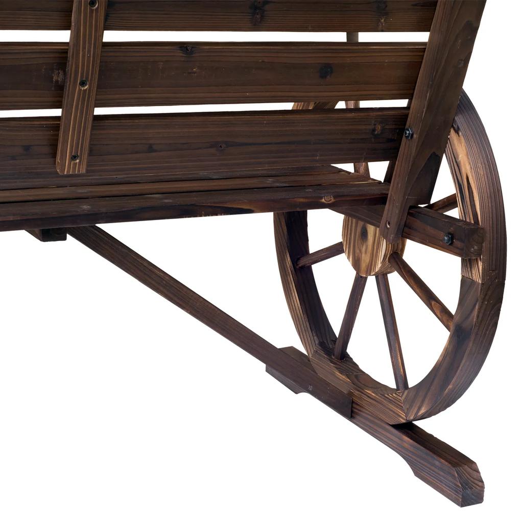Banco de madeira ao ar livre com apoio de braços em forma de roda Vista envelhecida para varanda Terraço 105,5x56x75 cm Marrom rústico
