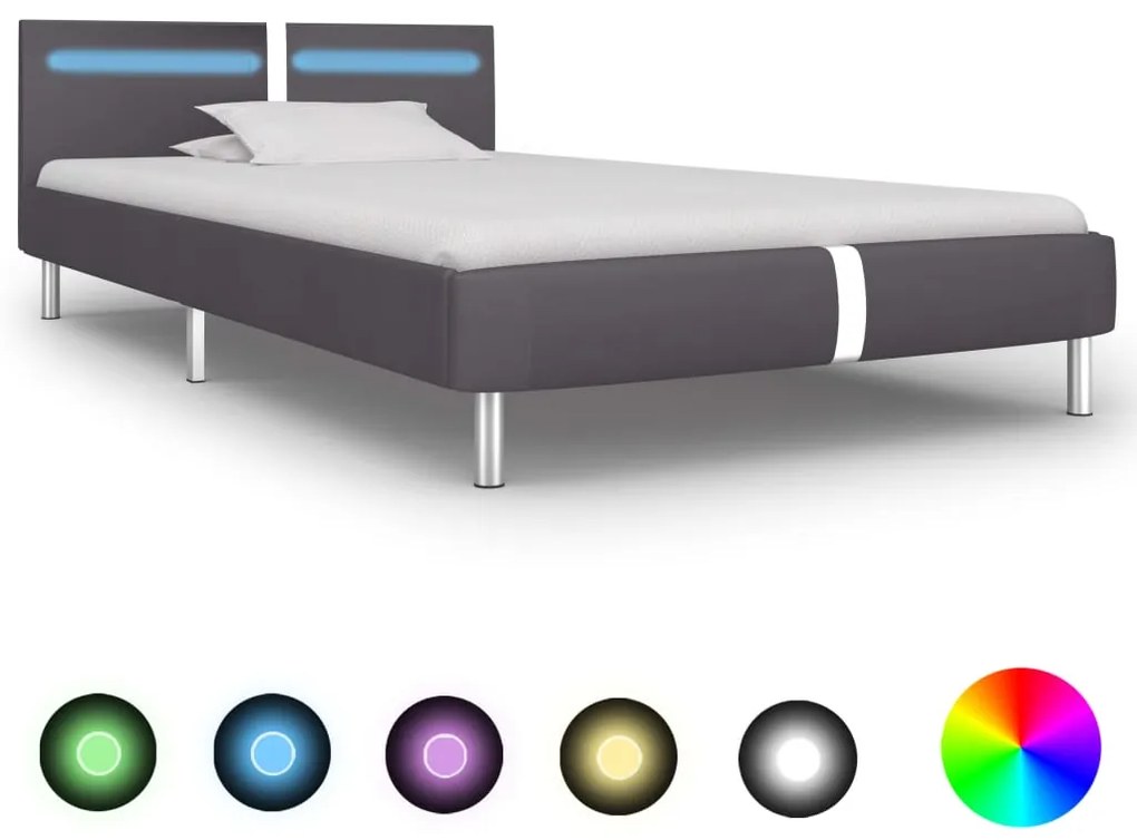 Estrutura de cama c/ LEDs 90x200 cm couro artificial cinzento