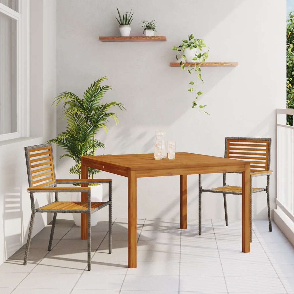 Conjunto de Jantar para Jardim vidaXL 3 Peças Cinza Polyrattan Acácia
