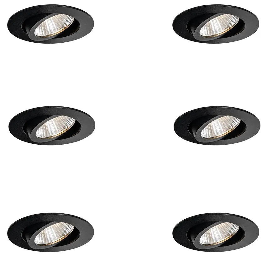 Set van 6 inbouwspots zwart 6,8cm incl. LED 750 lm dimbaar IP23 - Gaius Moderno