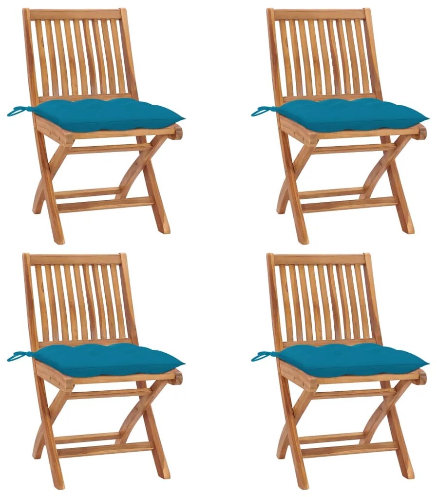 vidaXL Cadeiras de jardim dobráveis c/ almofadões 4 pcs teca maciça