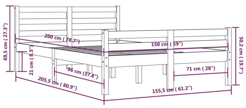 Estrutura cama king 150x200 cm madeira maciça castanho-mel