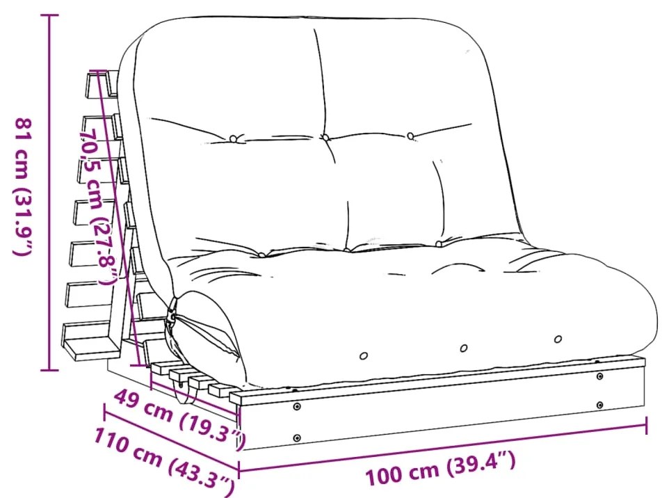 Sofá-cama futon c/ colchão madeira de pinho maciça castanho-mel