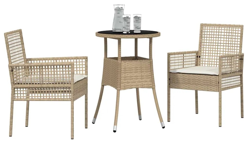 Conjunto de Jantar de 3 Peças Bege de Rattan