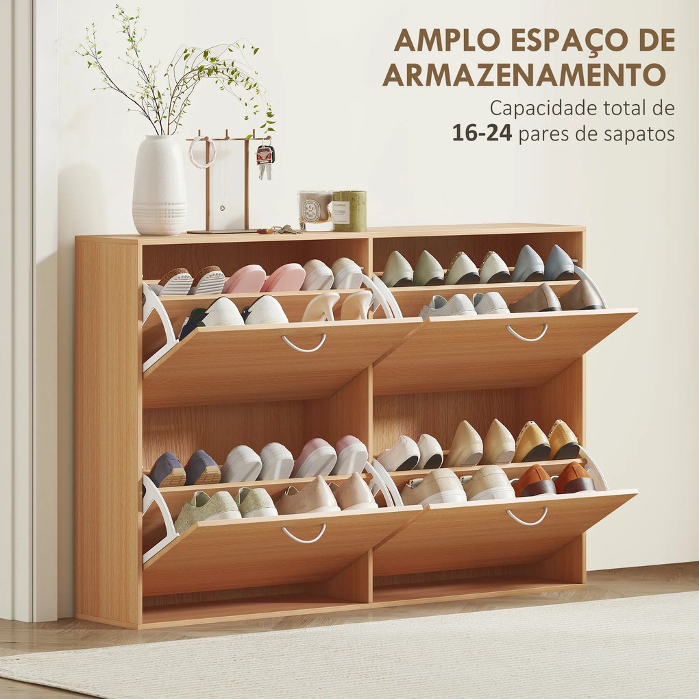 Sapateira Moderna com 4 Gavetas Abatíveis e Prateleiras Ajustáveis para 16-24 Pares de Sapatos 120x24x81 cm Madeira
