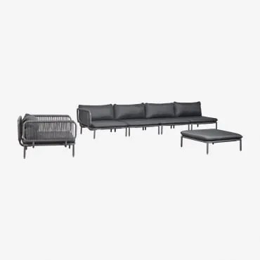 Sofá De Jardim Modular De Canto De 4 Peças Com Pufe E Poltrona Roubly Cinza Grafito - Sklum