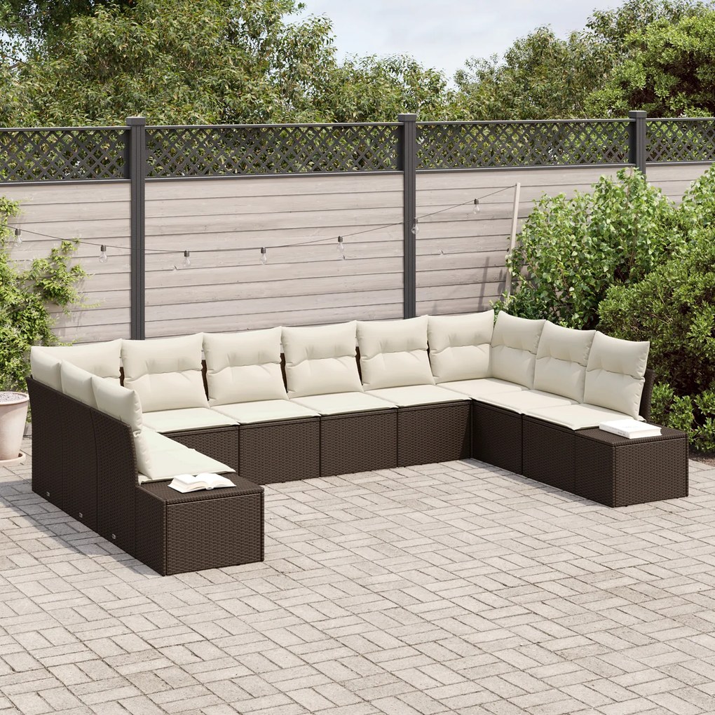 Conjunto de Sofá de Jardim de 10 Peças com Almofadas em Rattan Poliést
