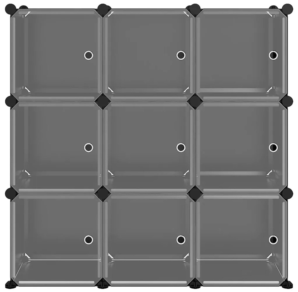 Organizador de arrumação com 9 cubos e portas PP preto