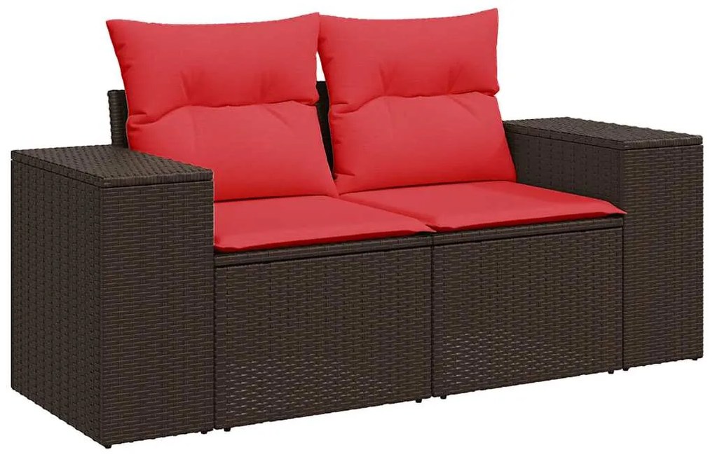 6 pcs conjunto de sofás jardim c/ almofadões vime PE castanho