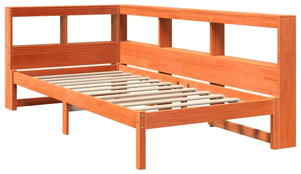 Cama com estante sem colchão 75x190cm pinho maciço castanho-mel