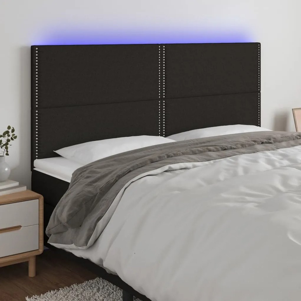 Cabeceira de cama c/ luzes LED tecido 200x5x118/128 cm preto