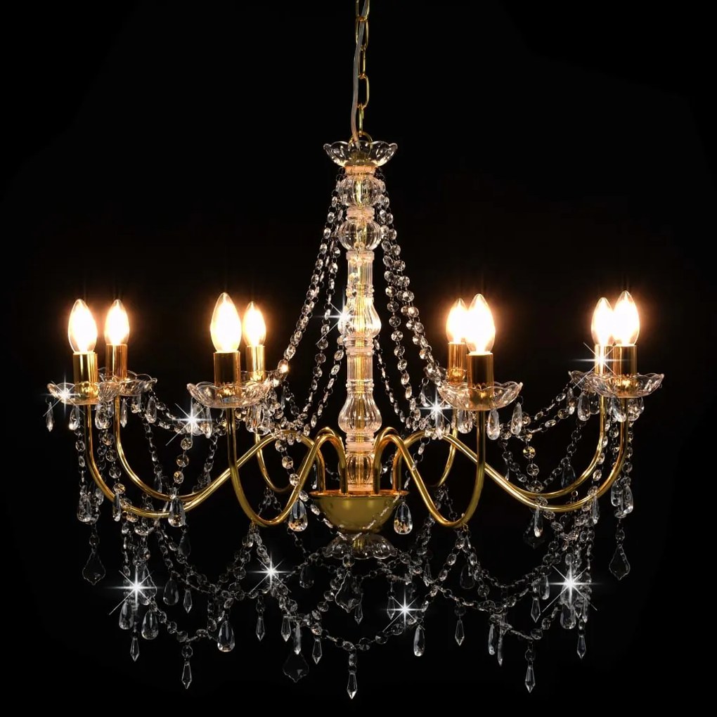 Lustre com contas lâmpadas 8 x E14 dourado