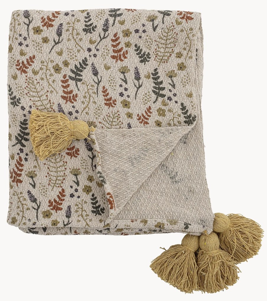 Manta com borlas e padrão floral Filipa