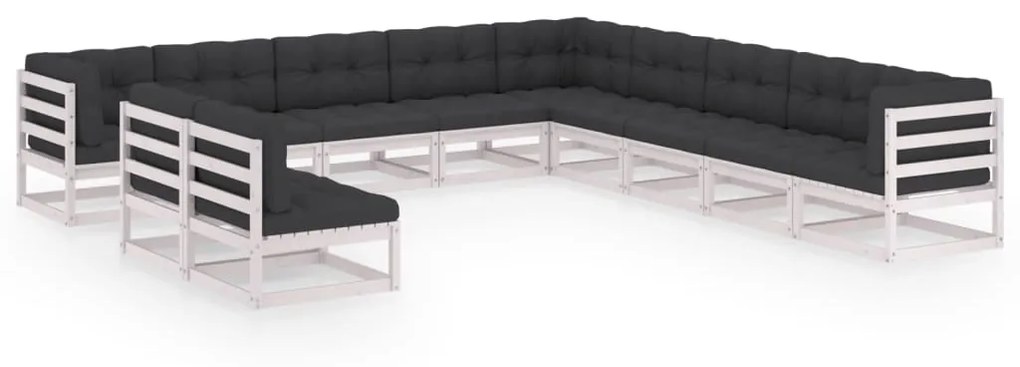 vidaXL 11 pcs conj. lounge de jardim c/ almofadões pinho maciço branco