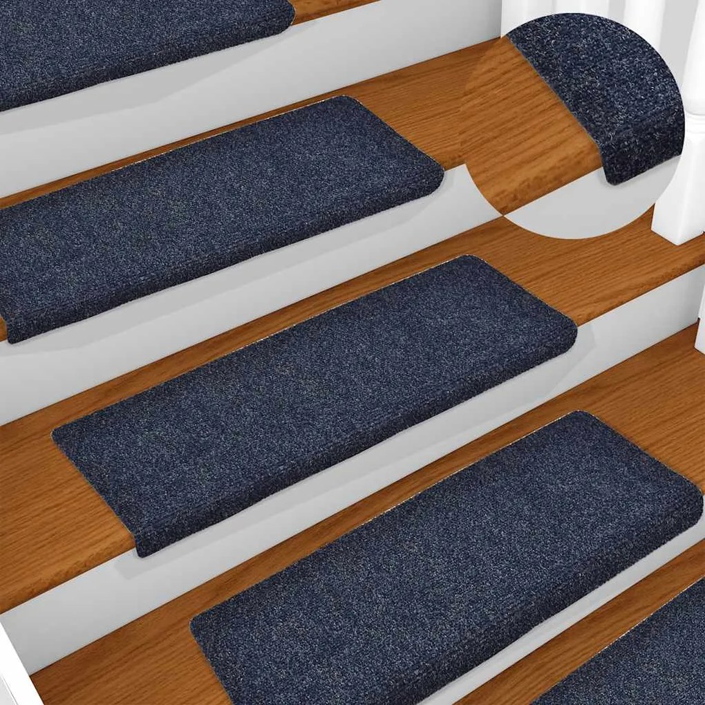 Tapetes de escada autoadesivos 15 peças 65x21x4 cm azul com borda reta