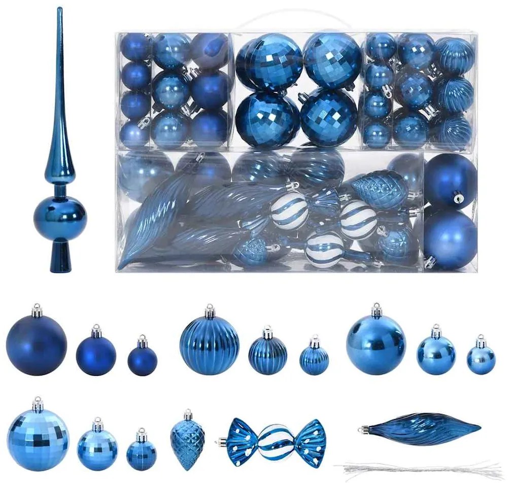 Enfeites de Natal 98 pcs Ø3/4/6 cm azul