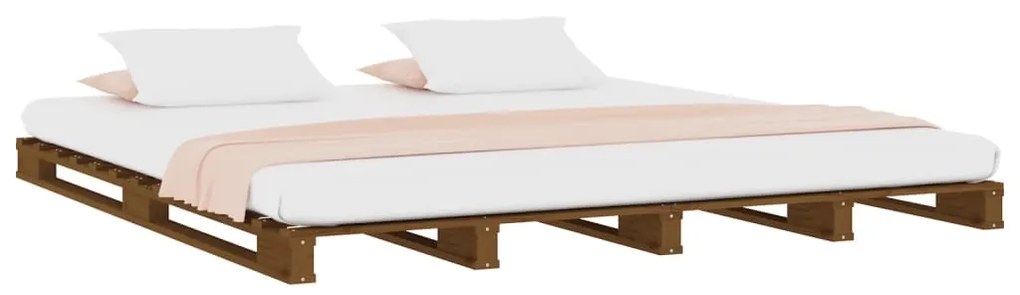 Cama de paletes king 150x200 cm pinho maciço castanho mel