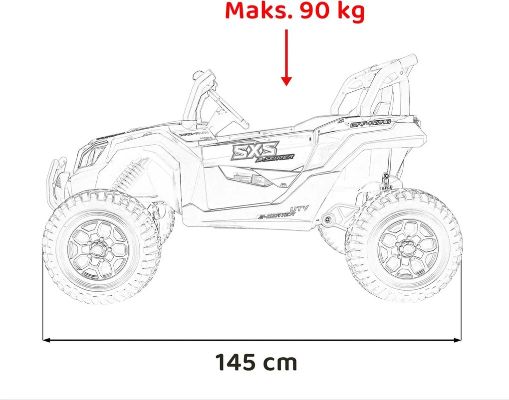 Buggy elétrico para Crianças 24V, 4x4, 4 motores 200W, UTV X3 Off-Road, Rodas de espuma EVA, 2x Assentos Couro ecológico Vermelho