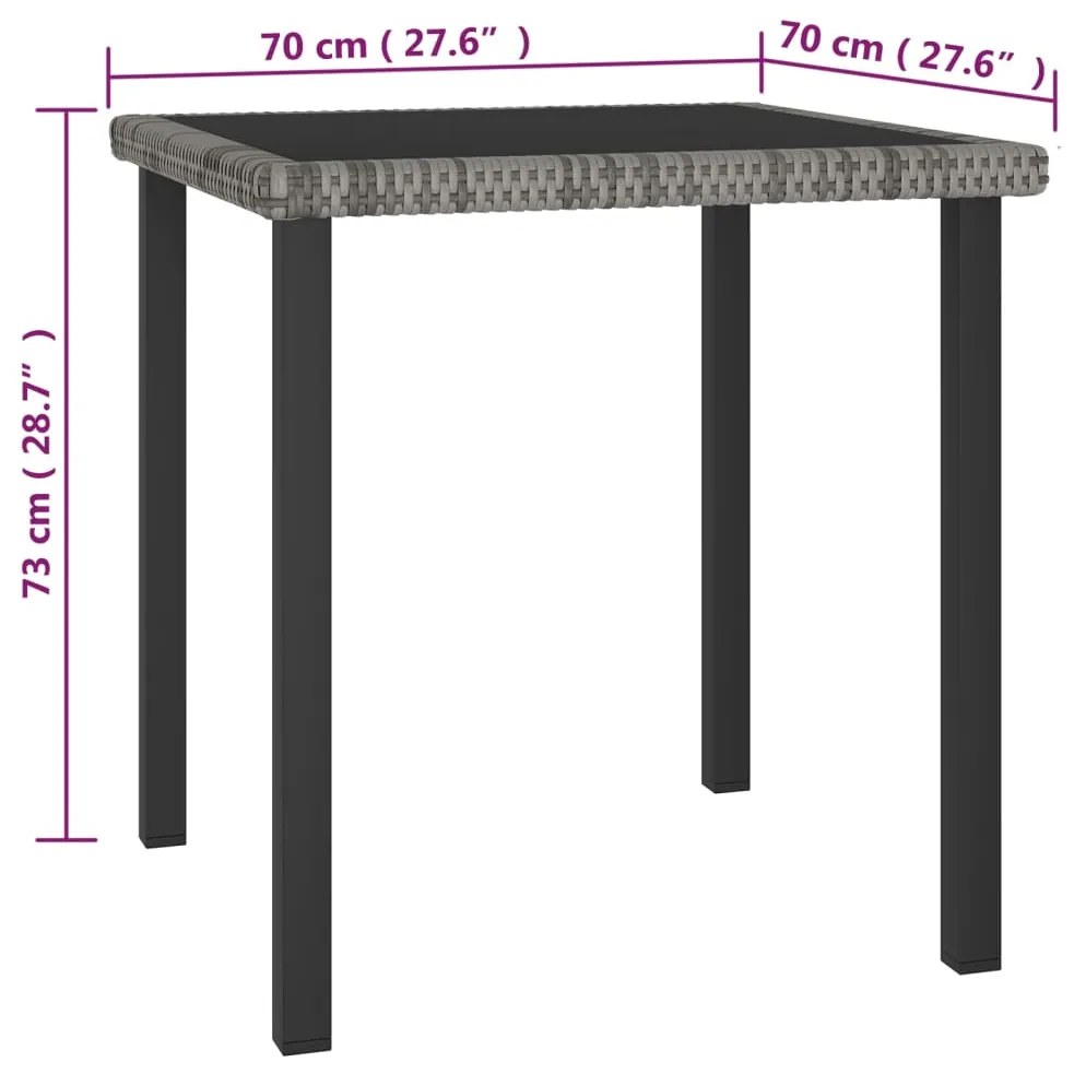 3 pcs conjunto de jantar para jardim vime PE cinzento