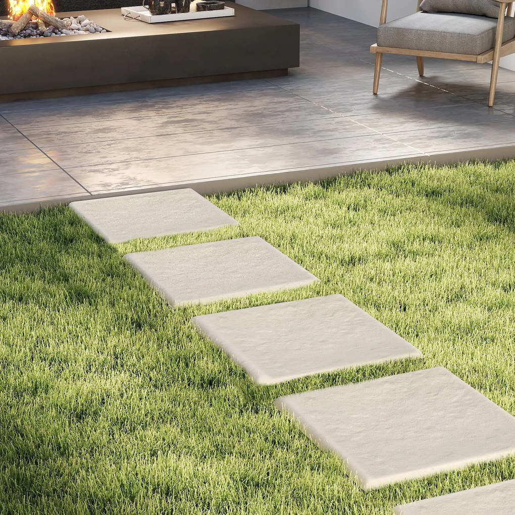 Conjunto de 16 degraus de 39,5 x 39,5 cm com estacas de fixação ao solo e pedras decorativas para passarelas de jardim, pavimentos exteriores, relvado
