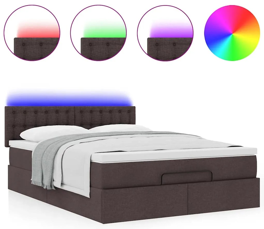 Estrutura cama otomana colchão 140x200cm tecido castanho escuro