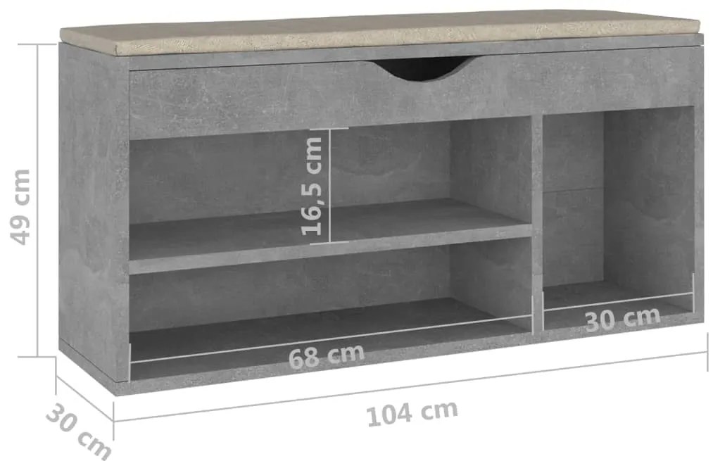 Banco sapateira + almofadão 104x30x49 cm contrap. cinza cimento