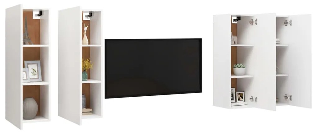 Móveis de TV 4 pcs 30,5x30x90 cm contraplacado branco