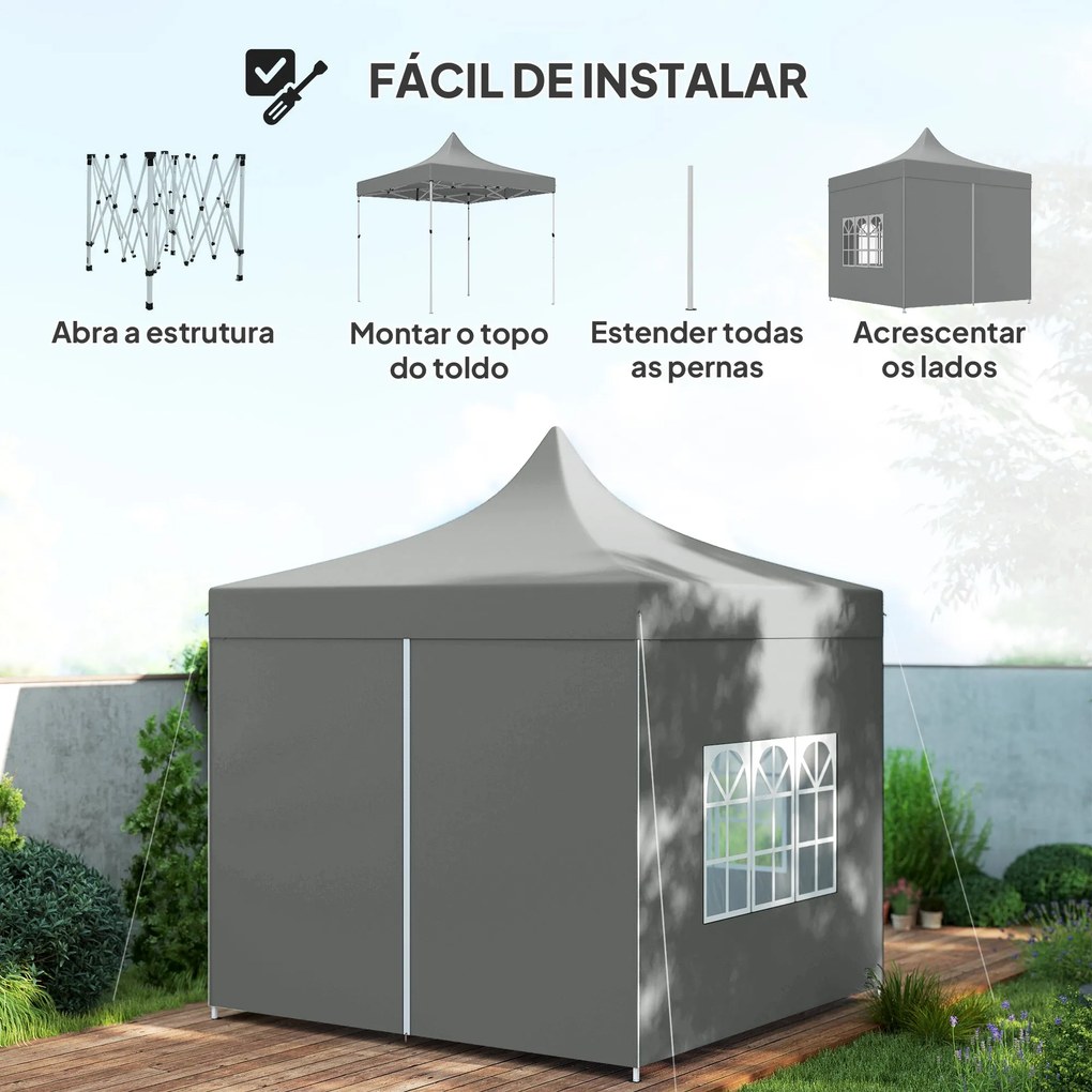 Tenda Dobrável Pop-Up 3x3 m Tenda Dobrável com 4 Paredes Laterais Anti
